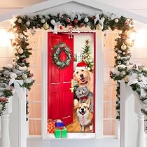 Weihnachten Türabdeckung 180x90cm - Türdeko Mit Seil - Lustiges Weihnachtsmann-Design Rot