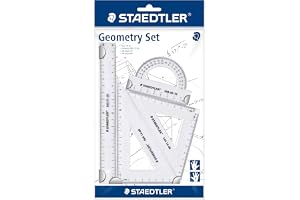 STAEDTLER 569 PB geometrisats – 4 delar, transparent | Linjal 20 cm, vinkelmätare och 2 geometriska trianglar, slitstark skala – Art.nr. 569 PB4-0