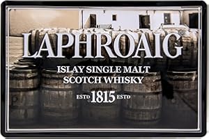LUCKYLINDE Tabliczka blaszana w stylu retro whisky pasująca dla miłośników LaphroIG Single Malt Scotch i koneserów - wytłaczana tabliczka blaszana dla fanów Szkocji, 30 x 20 cm