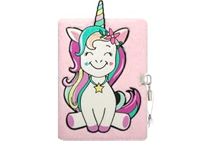 Exerz Diario con Unicorno e Lucchetto – A5 Taccuino in Peluche Rosa 22 x 16 cm – Con Lucchetto e Chiavi – Perfetto per Bambine, Scuola e Regali