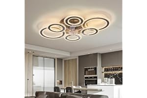 ‎YOLEDY YOLEDY Lampe mit Ventilator, Modern Kristall Deckenventilator mit Lampe und Fernbedienung Leise, Zusammenarbeit mit Alexa und Google Assistant, Dimmbar, Ring Deckenventilator mit Licht, Schwarz