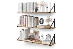 CASSA HOME DECOR CASSA ZENO Étagères murales suspendues pour Le Mur, Lot de 3, 80 cm x 20 cm Étagère Bibliothèque pour Chambre à Coucher Salon Bureau Salle de Bain Cuisine Bois avec Support métallique (Naturel)