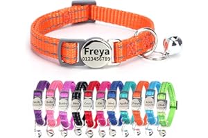 SEOUGEE Collar de gato de liberación rápida con etiqueta de nombre personalizada, collares reflectantes para gatitos con campanas y liberación de seguridad, 19-30 cm ajustable, naranja