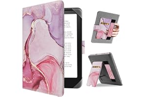 HoYiXi Universal Case for 7 inch Kindle Paperwhite/Colorsoft 2024 Compatible with 6.8" Paperwhite Kobo Clara HD/Kobo Clara 2E eReader Protective cover with Foldable Stand Built-in pocket,Dalipink