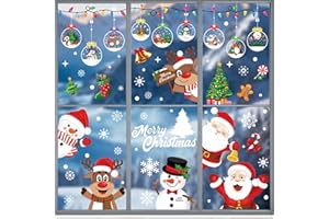 Xyxu Christmas Window Stickers - 10 Sheets with Red Santa Claus & Snowflake Decor, Reusable for Indoor Holiday Scene