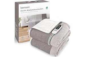berssen Heizdecke mit Abschaltautomatik,6 Heizstufen,1-9 Stunden Auto-Off-Timer Überhitzungsschutz,Elektrische Kuscheldecke für Home & Office, 130x180cm,Mix-Grau