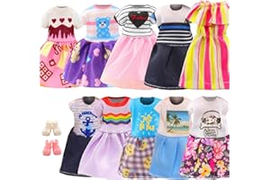 Miunana 12 Clothes Outfits for 6 Inch Dolls = 10 Dresses + 2 Shoes for Girl Dolls