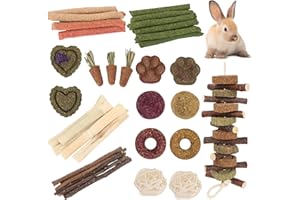 Pethee 45PCS Rabbit Toys Set, Natural Chew Toys for Rabbits & Small Animals, Timothy Hay Sticks, Apple Wood Sticks, Treat Balls & Carrot, Teeth Grinding Toys & Boredom Breaker for Bunny, Guinea Pigs