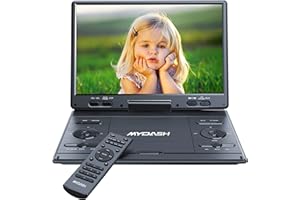 MYDASH Lettore DVD portatile da 14,9" per auto, lettore DVD per bambini con schermo HD orientabile da 12,5" e supporto poggiatesta auto, lettore DVD/CD, lettore DVD per proiettore TV Sync, porta USB/SD