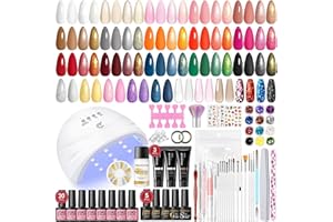 PEACECOLOR 52Pcs Gel Nail Kit with UV Lamp, Christmas Gel Nails Starter Kit 23 Colours Red White Brown Nude Gels Nail Polish and Poly Extension Gels, Glitter Nails Art for Women' Christmas Gift