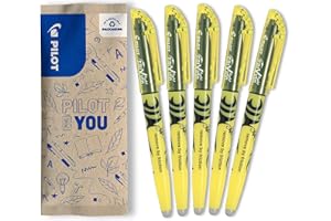 Pilot Frixion Light – Rotulador borrable – en colores neón en juego – Punta biselada – Juego de 5 rotuladores fluorescentes con tapa y clip