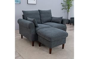 Panana 2 Seater Sofa with Footstool Ottoman Loveseat Couch, Solid Wood Frame and Legs Fabric Armchair For Living Room Bed Room Furniture