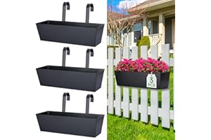 OGIMA 41cm Railing Planter Box, 3 Pack Large Hanging Planters for Outdoor Plants with Adjustable Wide Hooks for 7cm Railings - Balcony Planters Railing Hanging for Deck, Fence & Patio Decor