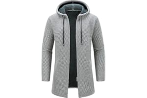 KUDORO Cardigan Gilet Homme Long à Capuche Zippé,Veste en Maille Homme Hoodie Épais et Décontractée Polaire Chandail Homme Sweats à Capuche Homme