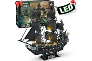 CubicFun Puzzle 3D LED 68 CM Black Pearl - Maquette de Bateau de la Queen Anne's Revenge, Cadeau d'anniversaire pour Adulte, 340 Pièces