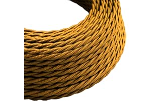 LEDSone 10 Meters Gold color 3 Core Twisted Fabric Braided Flex Lighting Cable, Vintage Electrical Cable UK Wire for Industrial Pendant Lights or Other Appliances (Gold Pendant wire)