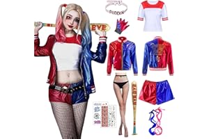 Antsparty Halloween Cosplay Kostüm für Erwachsene Kinder, Mädchen Bösewicht Suicide Kostüm mit Jacke T-shirt Shorts Handschuhe, Halloween Karneval Cosplay Kostüme Damen Kinder