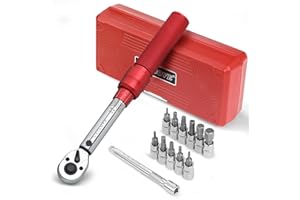 UYECOVE Bike Torque Wrench Set, 1/4 Inch Drive Torque Wrench 2-20 Nm Bicycle Tool Kit for MTB & Bicycle Maintenance, with Allen Key, Torx Sockets, Extension Bar, Storage Case, Red