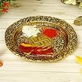 Handicrafts Paradise Metal Platter in Round Shape Antique Golden Finish 6.5 X 6.5 Inch