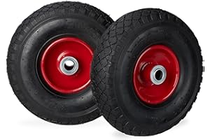 Relaxdays, schwarz-rot Sackkarrenrad 3.00-4, 2er Set, luftbereift, bis 100 kg, 260 x 85 mm, Ersatzrad mit Stahlfelge