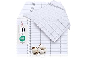 BARBONS Lot de 10 Torchons de Vaisselle de 50x70 cm -%100 Coton Torchon de Cusine Premium Qualité Certifiée Oeko-TEX - Ultra Absorbant Design élégant à Carreaux - Anthracite