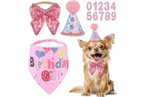 TUCNOEU Dog Birthday Bandana,Pet Party Supplies with Dog Birthday Hat, Numbers and Bow Collar,Dogs Birthdays Decorations Set for Small Dogs Pet Supplies