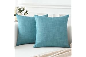 Artscope Cushion Covers Set of 2 Linen Decorative Square Pillowcases Pillow Covers 45x45cm for Home Decor Sofa Bedroom Car (Turquoise, 18x18)