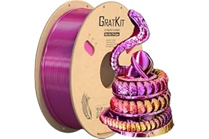 GratKit Filamento PLA Seda Tricolor, Coextrusion Filamento de Impresión 3D 1.75mm, -0.03mm, 1KG Carrete (2.2 LBS), Silk PLA Oro Rojo y Violeta