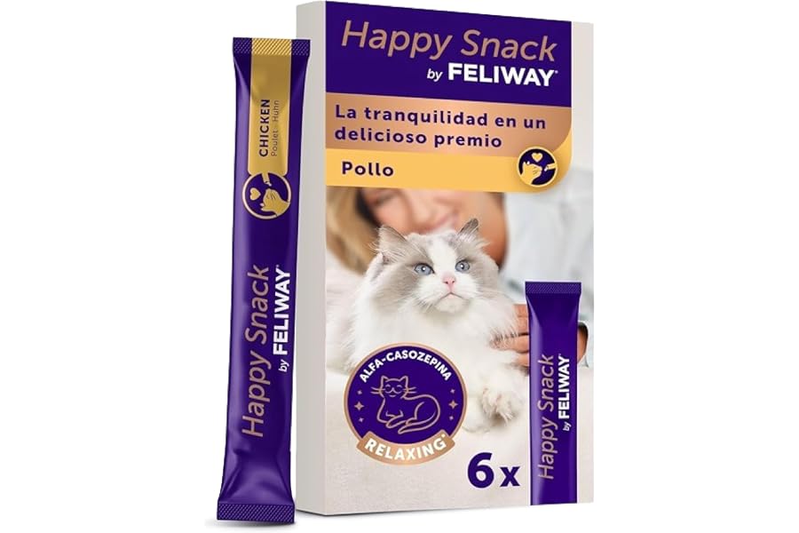 FELIWAY Happy Snack sabor pollo - Deliciosos y cremosos premios calmantes para gatos (6 sobres). Ayuda a los gatos a sentirse