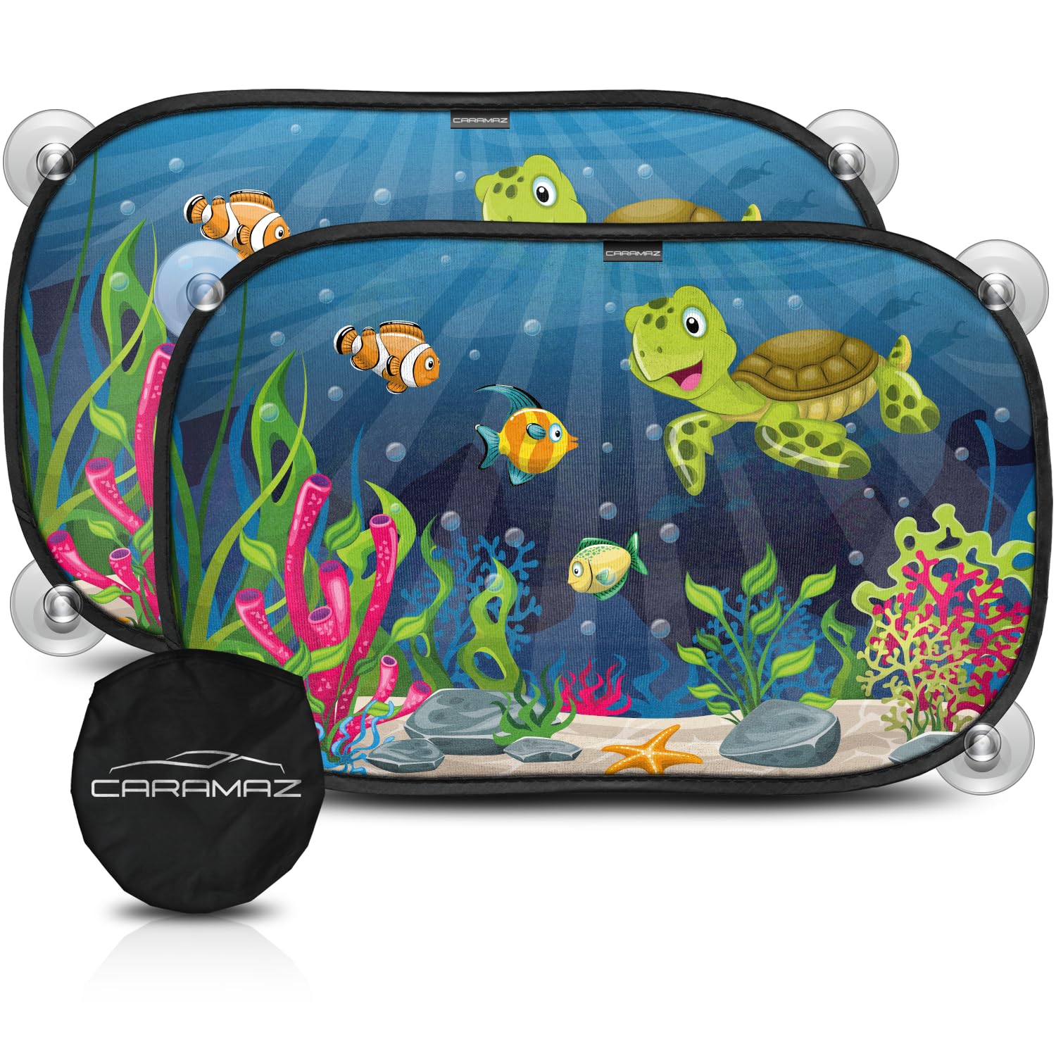 Tendine parasole bambini Buio Ottimale con protezione UV certificata - accessori auto, 2 pezzi 51x31cm, protezione solare raggi UV Design Tartaruga