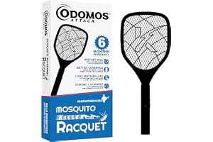 Odomos Attack Anti - Mosquito Rechargeable Racquet | 400mAH Battery | Large Net Area for Better Coverage | Long Lasting Internal Battery with Plug in Socket | 6 Months Warranty (Black)