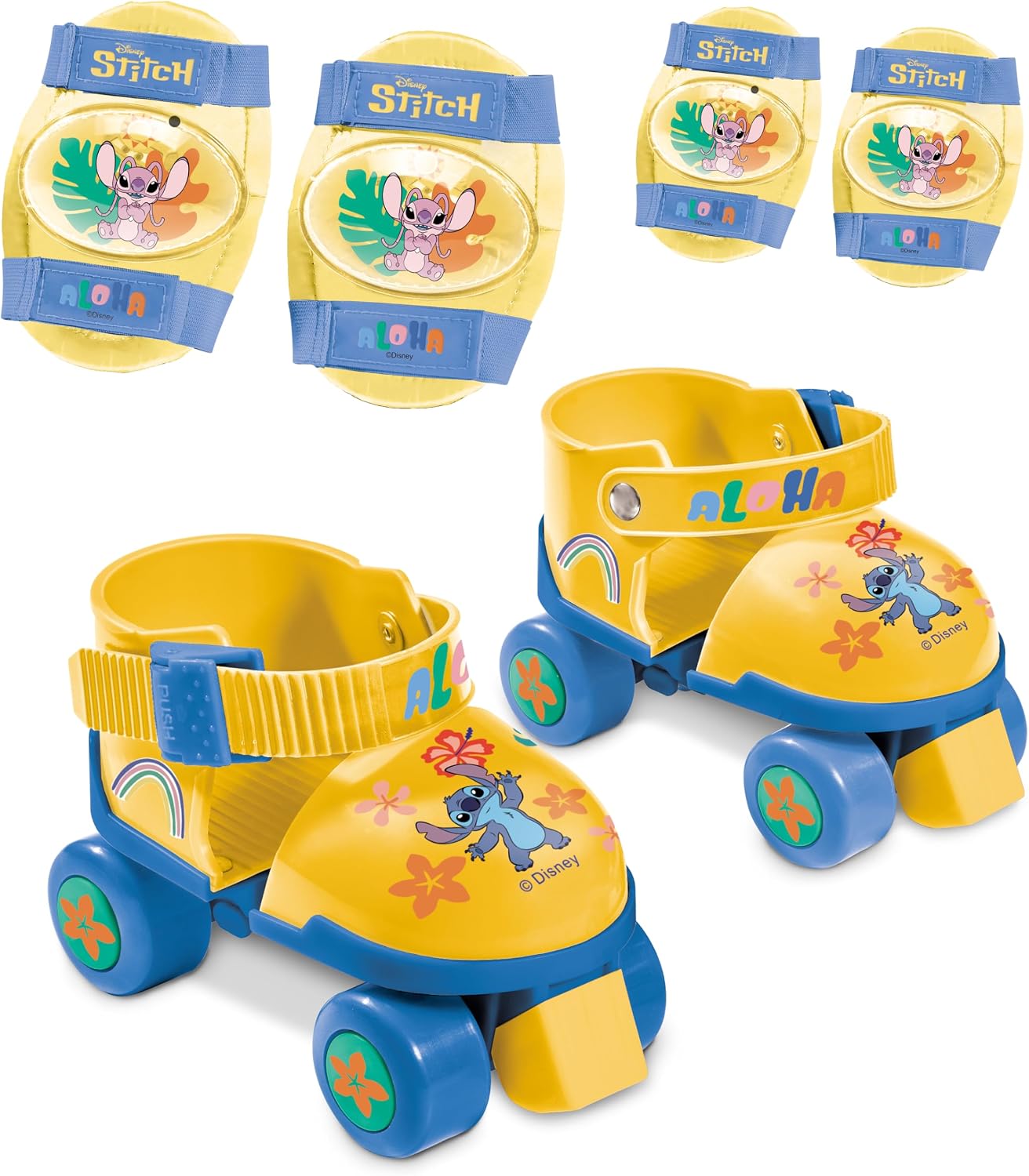 Mondo Toys 28832 - Patines de Ruedas Ajustables Stitch Disney para niños, Tallas 22 a 29, Juego Completo con Bolsa Transparente, Coderas y Rodilleras