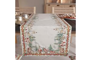 Petti Artigiani Italiani - Camino de Mesa navideño para Cocina 140 x 40 cm, Camino de Mesa navideño Elegante Santas Land, 100% Made in Itay