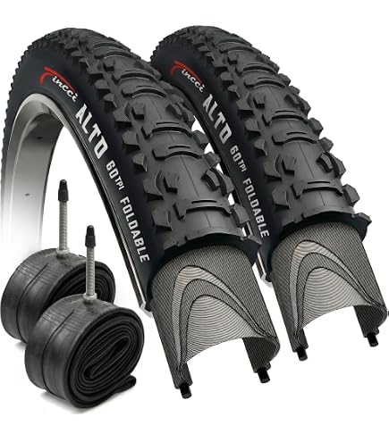 YunSCM Lot De 2 Pneus 26x2.10 Anti-Crevaison 60TPI + 2 Chambres à Air Schrader – Idéal VTT Et Vélo Tout-Terrain