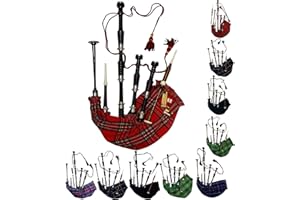 AAR Gaita Escocesa Palo de Rosa Real Stewart Tartán Acabado en Negro Con Plateado Llano Montajes Libre Tutor Book, Transporte Bolsa,Bordón, Lengüetas