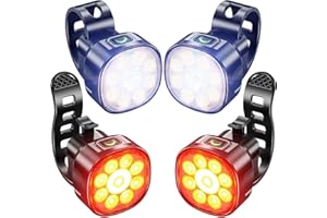 ASUNND Luci Bicicletta 2 Sets,Luci di Sicurezza Anteriori e Posteriori Biciclette,USB Ricarica IP65 Impermeabile,8+7 Modalità，Fari per Biciclette Con Faretti e Luci Calde, per bici da Strada e MTB