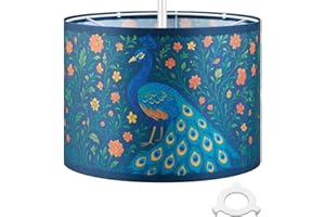Weewooday Round Drum Lamp Shade for Ceiling Peacock Pattern with E27 to E14 Adapter Ring Modern Pendant Table Light Shade for Living Rooms, Bedroom, Hallways, Reading Room