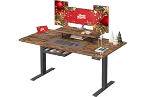 VASAGLE Scrivania Regolabile Elettricamente in Altezza, 140 x 70 cm, per Lavoro in Piedie, Supporto Monitor, Cassetto, Porta USB-C, Promemoria Sedentarietà, per Ufficio, Marrone Vintage LSD154KD01