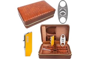 M TIME C CLUB Time C Club 4-Finger Woven pattern tragbares Reise Leder Zigarrenetui, Zigarrenschneider, Zigarren Befeuchter mit Zigarrenschneider und Befeuchter, Trauzeugen Geschenk, Geburtstagsgeschenk
