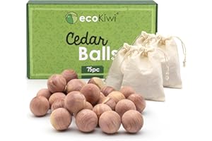 ecoKiwi Moth Balls 75 Pack - Cedarwood Moth Repellent - 100% Natural Cedar Balls Moth Repellent for Wardrobes - Cedar Oil Moth Repellent Anti Moth - Moth Treatment for House, Sandpaper & Cotton Bags