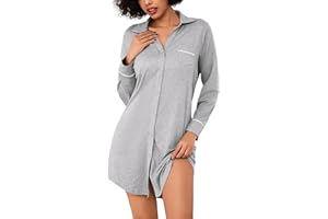 Bresdk Camicia da Notte Donna Aperta Davanti Invernale Cotone Manica Lunga Pigiama con Bottoni Loungewear Parto Ospedale Allattamento Premaman