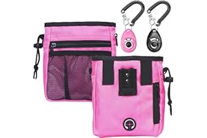 STMK Dog Treat Pouch Dog Clicker Training Kit, Dog Training Treat Pouch Dog Clicker for Training, 3 Ways to Wear Easily Carries Treat Pouches for Pet Training (Pink)