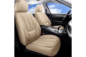 Coverado Car Seat Covers Front Universal 2 PCS, Waterproof NAPPA Leather Auto Seat Protectors,Luxury Adjustable Removable Car Seat Cushion for Most Sedan SUV Pick-up Van, Airbag Compatible, Beige