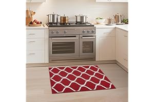 COSY HOMEER Alfombra Cocina Lavable Antideslizante, 50 x 80 cm, Tapete Cozinha Impermeable con Absorción de Agua, Lavable a Máquina, Ideal para Alfombras de Pasillo y Cocina, Rojo