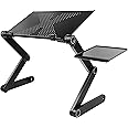 Folding Laptop Stand Standing Desk Converter Laptop Bed Table Riser Tray Holder for Couch Sofa Lapdesk Laptray Height Adjustable Portable with Legs Mouse Pad Black