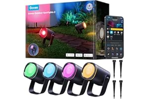 Govee Spots d'extérieur 2, IP67 étanche, Projecteur Extérieur RGBWIC, 69 Modes de Scène et 16 Millions de Couleurs Dimmables de 700 lm, Fonctionne avec Alexa, Google Assistant, Matter. 4 Paquets