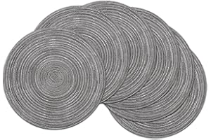 SHACOS 38cm Round Placemats Set of 6 Washbale Table Mats Round Braided Woven Place Mats Heat Resistant Round Table Placemats for Kitchen Indoor Outdoor Home Restaurant, Grey