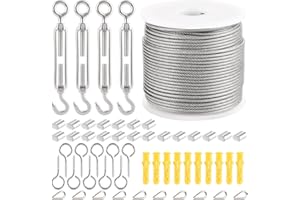 AKOLAFE 50 m 2 mm linka stalowa ze stali nierdzewnej 304 z oczkami, drut napinający, linka stalowa osłonięta PCW z zamkiem napinającym do zawieszenia, linki do prania, liny do firanek, roślin pnących