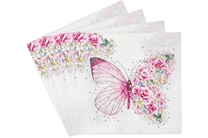 Tookala 20 Stück Servietten Blumen, Party Servietten Deko, Dekorative Napkins Papierserviette, 33 x 33 cm Einwegservietten, Ideal für Frühlingsfest, Gartenparty, Geburtstag – Butterfly in Blumen