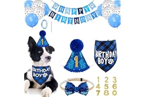 SIMDAO Dog Birthday Party Supplies, Dog Birthday Bandana, Happy Birthday Banner, Triangle Scarf, Paw Print Balloon, Cute Bowtie for Pet, Party Accessories for Small Medium Large Dogs Pets (A)